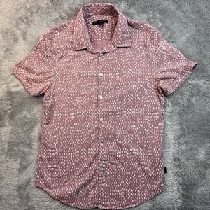 John Varvatos Star USA Men's Small Short Sleeve Print Button Front Shirt Rose